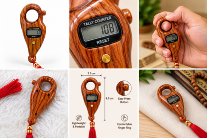 Digital Jaap Mala Counter – Wooden Finger Tasbih with LCD Display