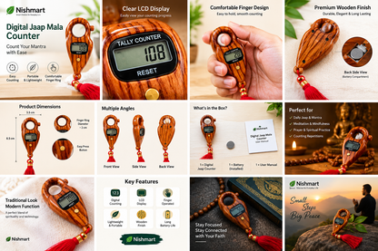 Digital Jaap Mala Counter – Wooden Finger Tasbih with LCD Display